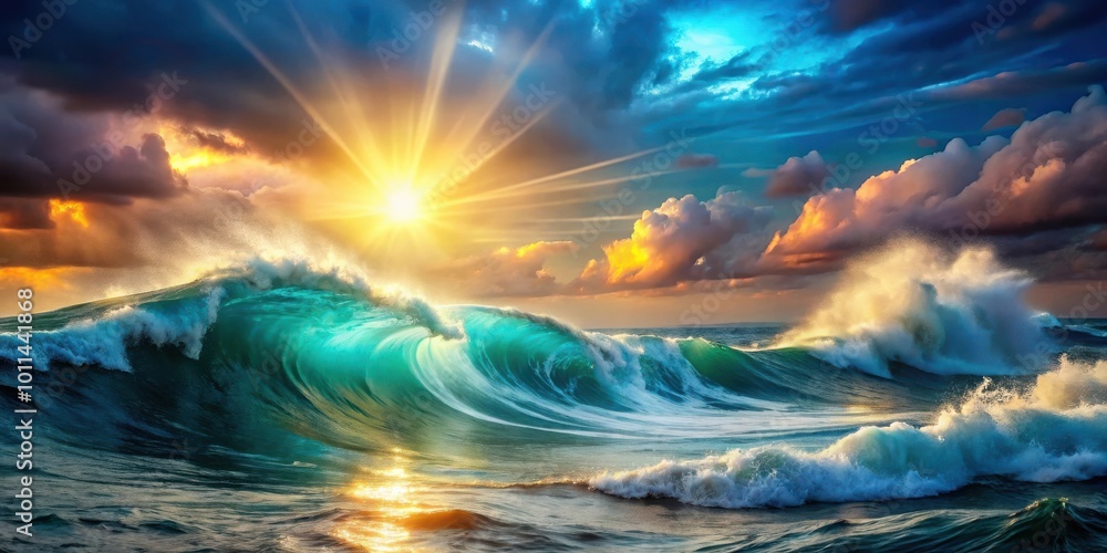Mesmerizing Seascape of Dynamic Ocean Waves Illuminated by Vibrant Light Mesmerizing Seascape of Dynamic Ocean Waves Illuminated by Vibrant Light