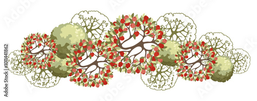 Apple Tree for architectural floor plans. Top view element. Entourage design for the landscape design plan. Vector illustration.