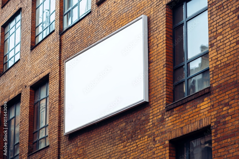 A sizable blank billboard mounted on a red brick building, representing the industrial aesthetics, offering space for creativity and commercial advertising. A sizable blank billboard mounted on a red brick building, representing the industrial aesthetics, offering space for creativity and commercial advertising.