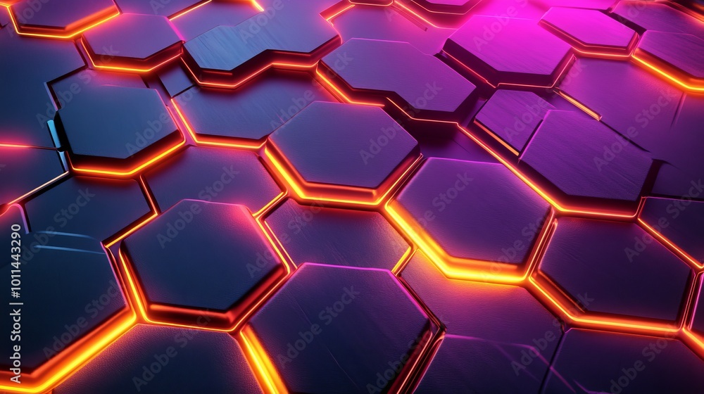 Neon Hexagonal Pattern with Glowing Edges Neon Hexagonal Pattern with Glowing Edges
