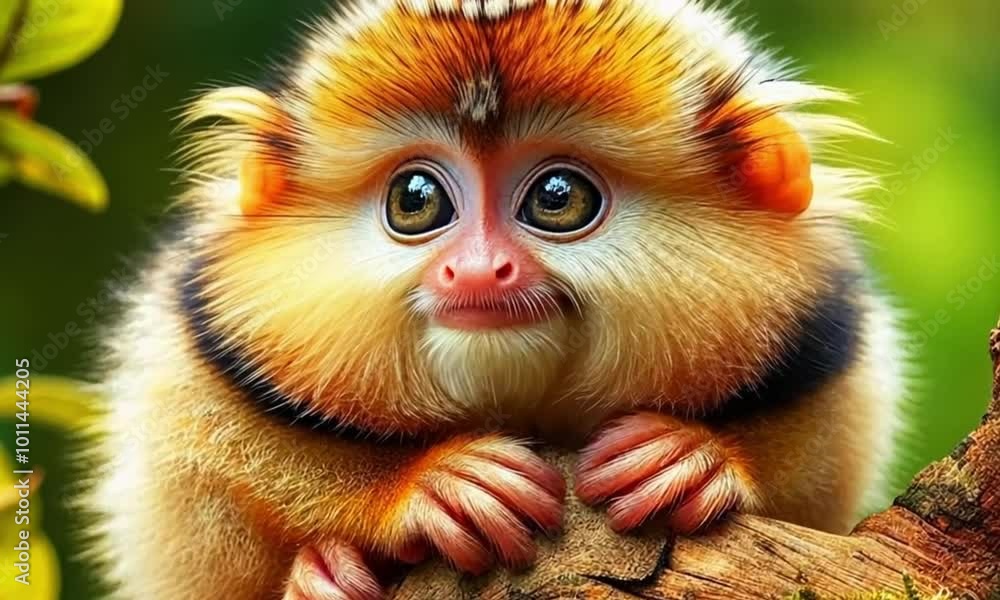 a Pygmy Marmoset monkey is in a tree with a funny face a Pygmy Marmoset monkey is in a tree with a funny face