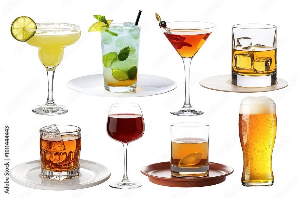 a collection of alcoholic cocktails and drinks on a white background a collection of alcoholic cocktails and drinks on a white background