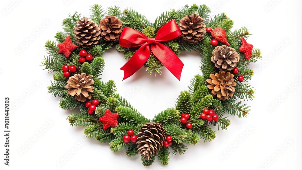 Heart-Shaped Festive Wreath with Pine and Decorations Heart-Shaped Festive Wreath with Pine and Decorations