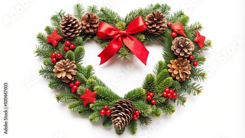 Heart-Shaped Festive Wreath with Pine and Decorations