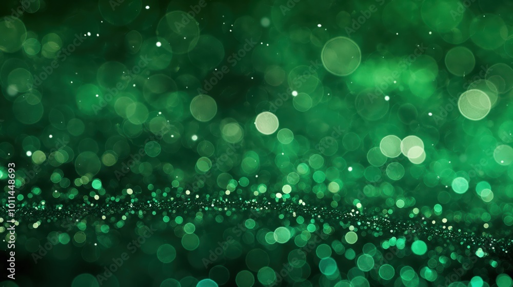 Abstract green bokeh lights twinkle softly creating a peaceful and serene background full of wonder. Abstract green bokeh lights twinkle softly creating a peaceful and serene background full of wonder.