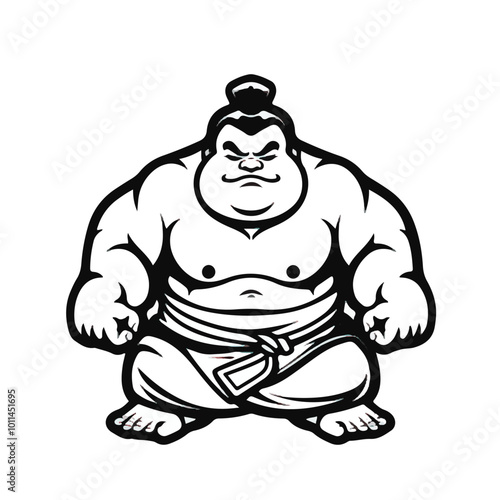 Sumo Logo Mascot in Black and White with a Thicker Outline on a White Background.