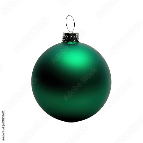 a green Christmas ball, side view, on isolated transparent background