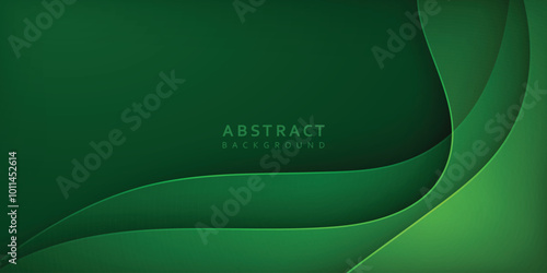 dark green abstract background with wavy paper cut and light effect