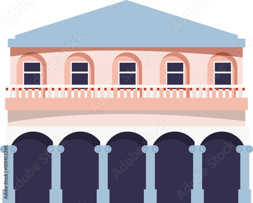 Big classic building with arches and balcony, showing a nice and elegant facade