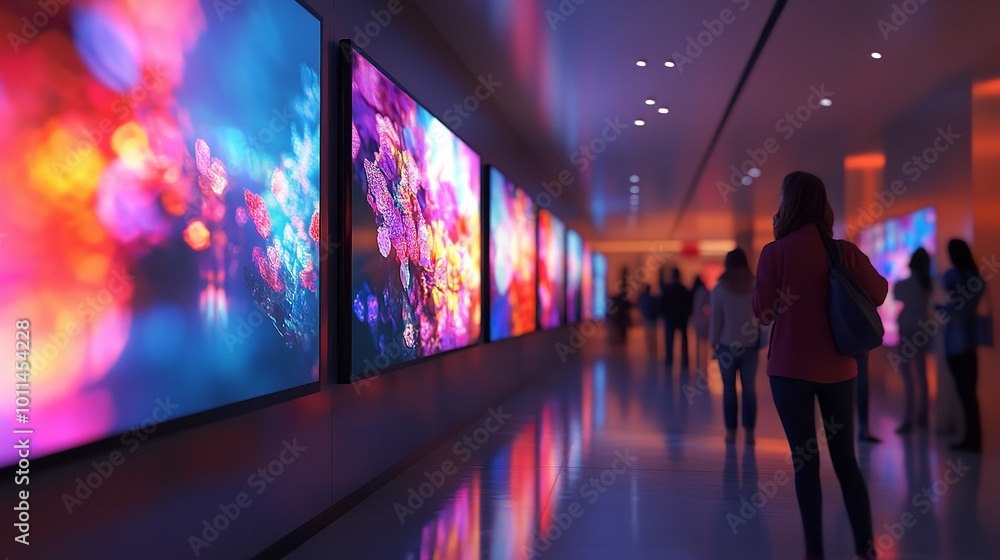 Two Business person looking at data on a virtual screen. Generative AI Two Business person looking at data on a virtual screen. Generative AI