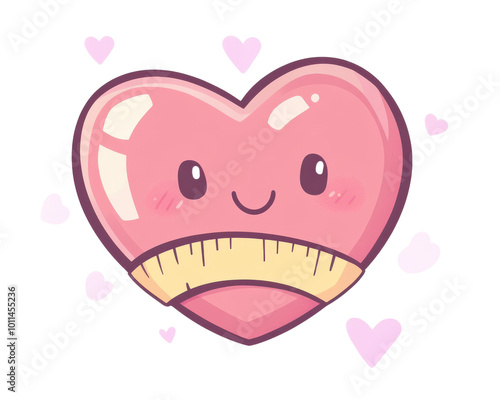 Cute heart character with measuring tape and love symbols.