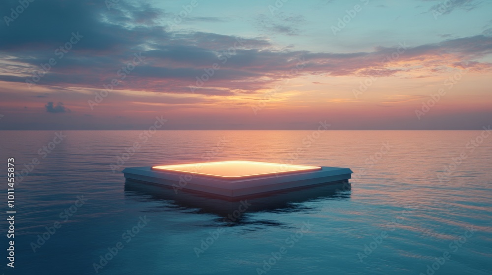 Fototapeta premium A square object is floating on the surface of the water