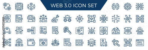web 3 line art icon set, blockchain technology concepts, Privacy Security NFT