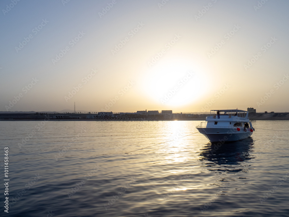 Fototapeta premium Nile river Cruise ship in the sunset