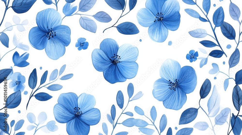 Fresh Blue Floral Pattern with Light Tones Fresh Blue Floral Pattern with Light Tones