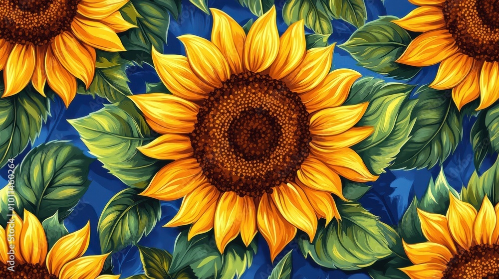 Vibrant Sunflower Pattern on Blue Background Vibrant Sunflower Pattern on Blue Background