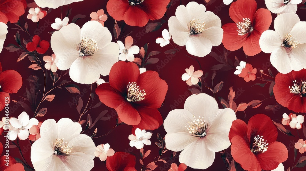 Cozy Floral Pattern with Red and White Flowers Cozy Floral Pattern with Red and White Flowers