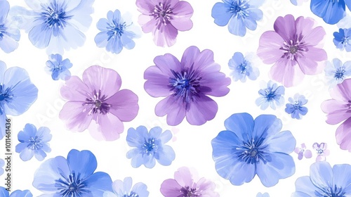 Wallpaper Mural Cute Blue Flower Pattern on White Background Torontodigital.ca