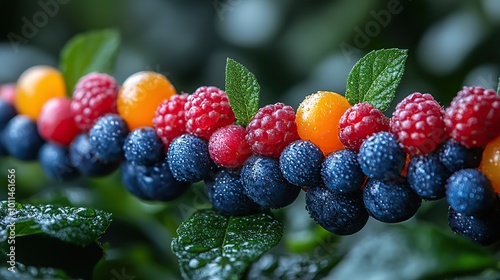 colorful fruits ,berries meticulously placed to form double helix symbolizing the dna structure representing the innovative field of nutrigenomics photo