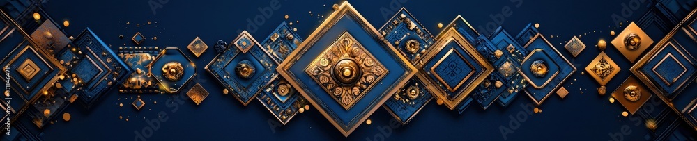 Thai-inspired geometric patterns with intricate designs in gold on navy blue Thai-inspired geometric patterns with intricate designs in gold on navy blue