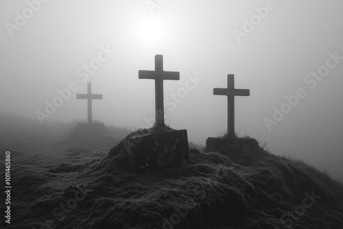 Three Crosses in the Mist