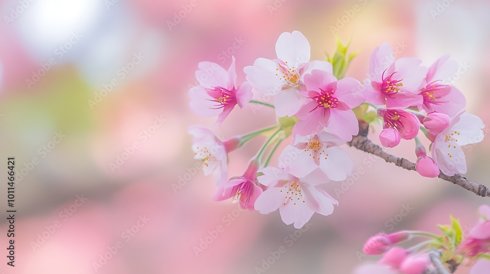 A soft, blurred cherry blossoms in spring with a clear sky for text A soft, blurred cherry blossoms in spring with a clear sky for text