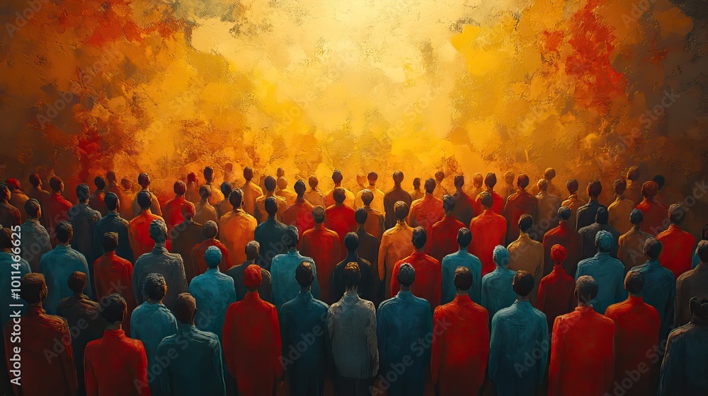 Fototapeta premium diverse crowd of stylized people showcasing the concept of social equity importance of fairness inclusion ,equal opportunities in society regardless of individual differences generative ai