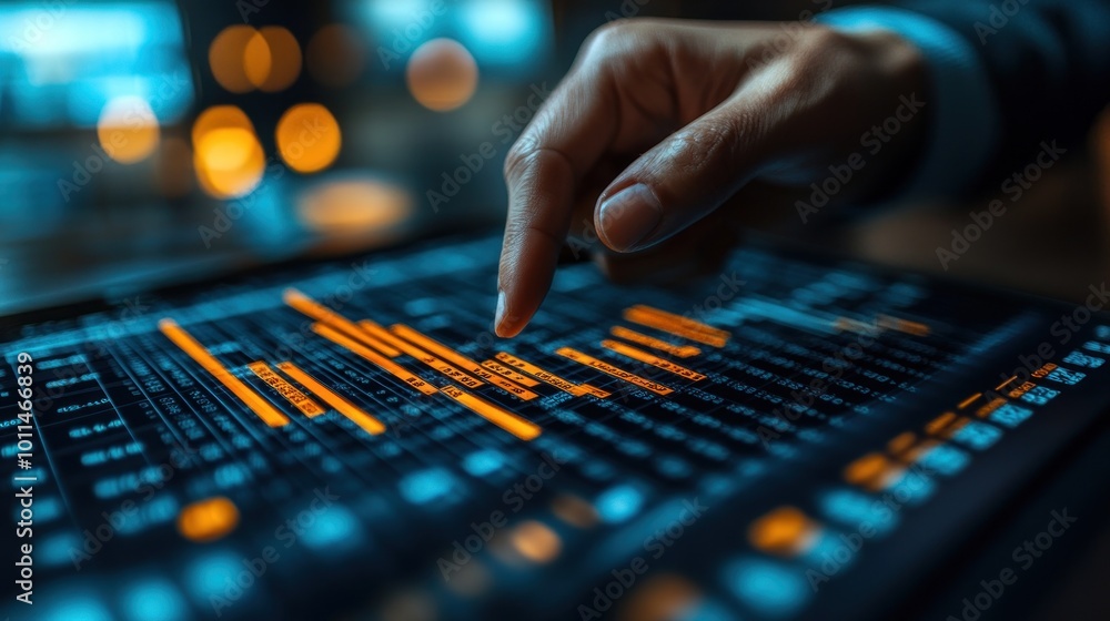 Close-up of a Finger Interacting with a Stock Market App on a Tablet Close-up of a Finger Interacting with a Stock Market App on a Tablet