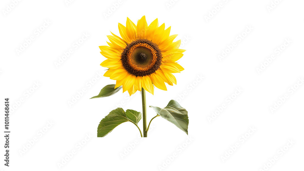Obraz premium Minimal sunflower on white background with vibrant yellow petals, floral beauty and nature simplicity