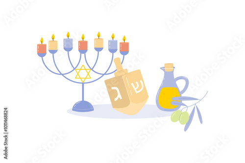 Hanukkah, concept illustration of minor and olive branch. Isolated vector illustration.