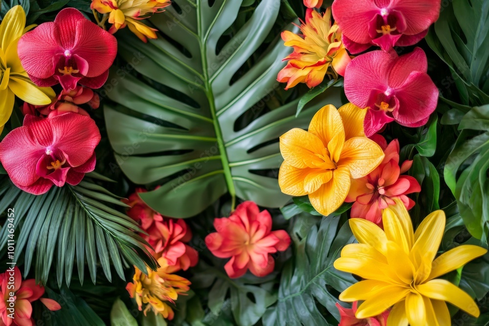 An exquisite array of vibrant red and yellow flowers nestled among green leaves, highlighting the beauty and richness of the natural world. An exquisite array of vibrant red and yellow flowers nestled among green leaves, highlighting the beauty and richness of the natural world.