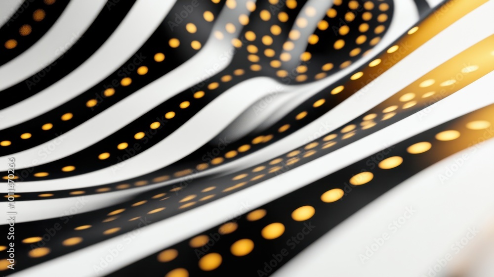 Fototapeta premium Abstract Black and White Stripes with Gold Dots