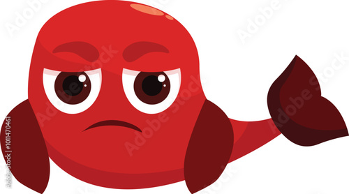Cartoon illustration of a red whale showing an angry facial expression