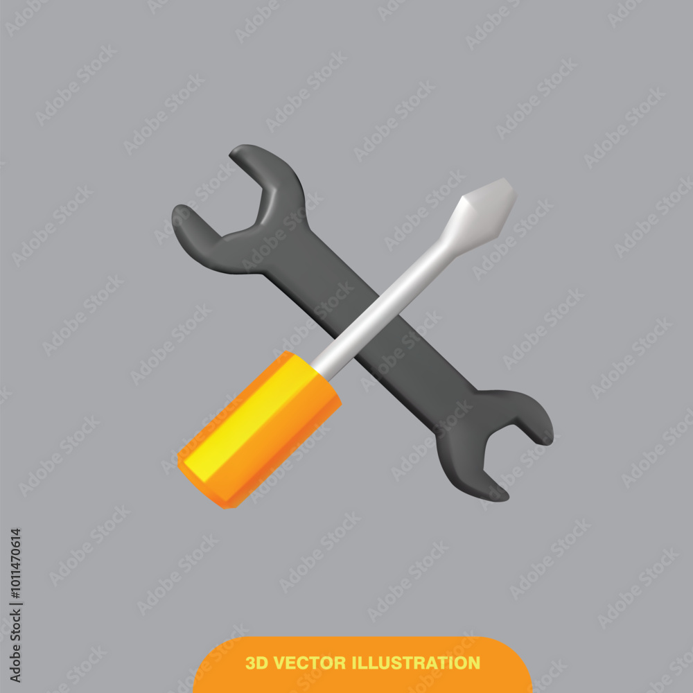 Wrench and screwdriver crossed with orange handles. Ideal for automotive, construction, DIY, and repair-related design projects. Versatile tool concept. Wrench and screwdriver crossed with orange handles. Ideal for automotive, construction, DIY, and repair-related design projects. Versatile tool concept.