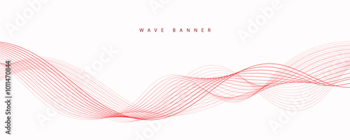 Abstract red wavy lines. Modern vector banner. 