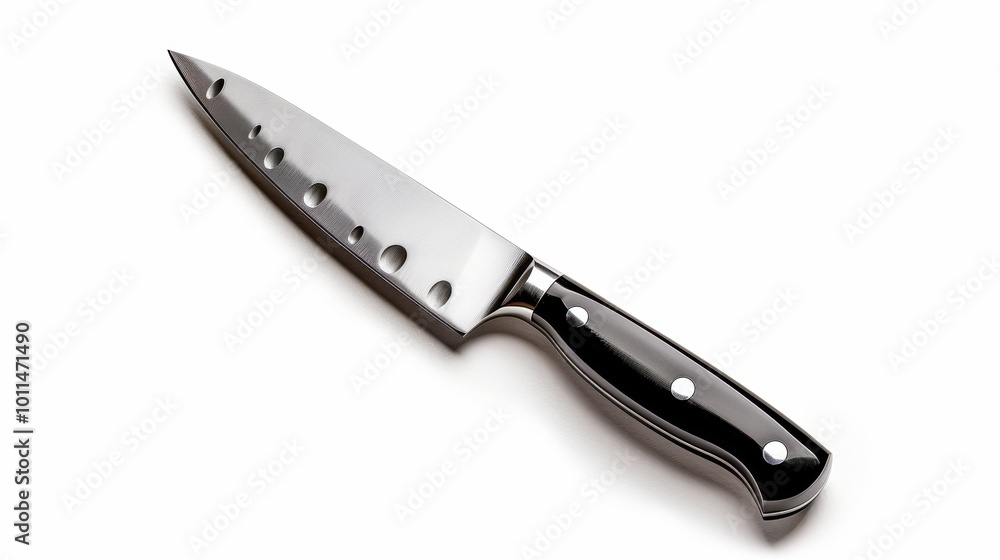 Sharp Kitchen Knife with Black Handle on White Background Sharp Kitchen Knife with Black Handle on White Background