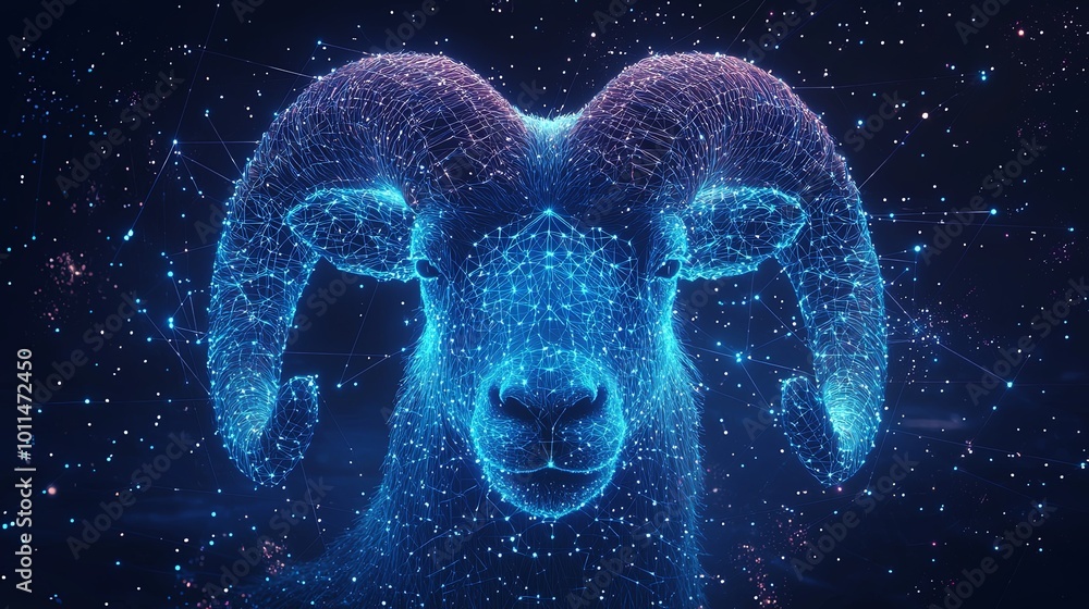 Showcasing a celestial-themed image of a digitally rendered ram, emphasizing the blend of technology with stars and cosmic elements in an abstract view. Showcasing a celestial-themed image of a digitally rendered ram, emphasizing the blend of technology with stars and cosmic elements in an abstract view.
