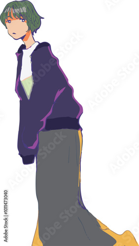 ポーズを決めて立っているカジュアルな女性のイラスト