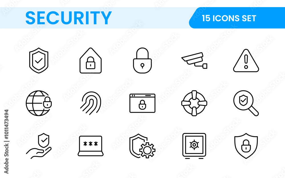 Set of Security web icons in line style. Guard, cyber security, password, smart home, safety, data protection, key, shield, lock, unlock, eye access. Security outline icon set. Set of Security web icons in line style. Guard, cyber security, password, smart home, safety, data protection, key, shield, lock, unlock, eye access. Security outline icon set.