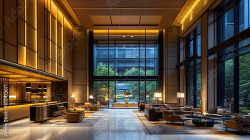 Modern Hotel Lobby with Large Windows