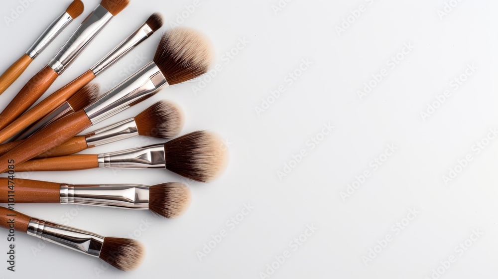 Makeup Brushes Set for Beauty and Glamour Cosmetics Tools on White Background Makeup Brushes Set for Beauty and Glamour Cosmetics Tools on White Background