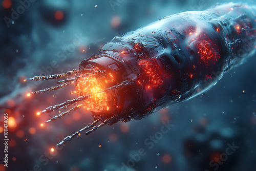  small mech nanorobots using metal micro tentacles to destroy cholesterol cells. A futuristic concept showcasing advanced biotechnology and medical innovation.
 photo