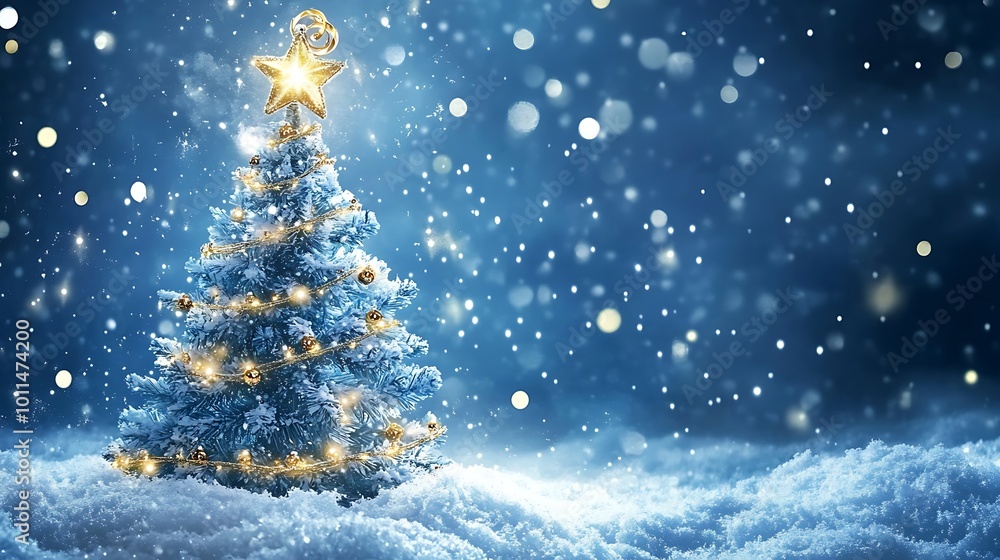 Christmas tree with a bright star on a blue background,generative ai Christmas tree with a bright star on a blue background,generative ai