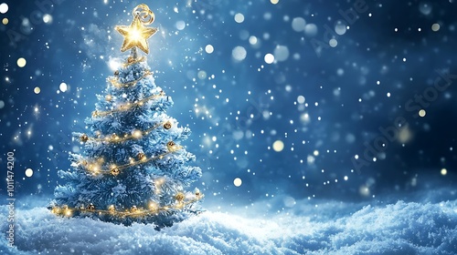 Wallpaper Mural Christmas tree with a bright star on a blue background,generative ai Torontodigital.ca