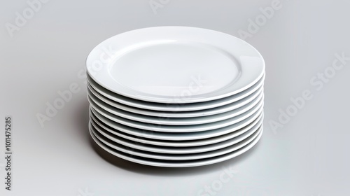 Stack of White Dinner Plates on Grey Background Kitchenware Table Setting Restaurant