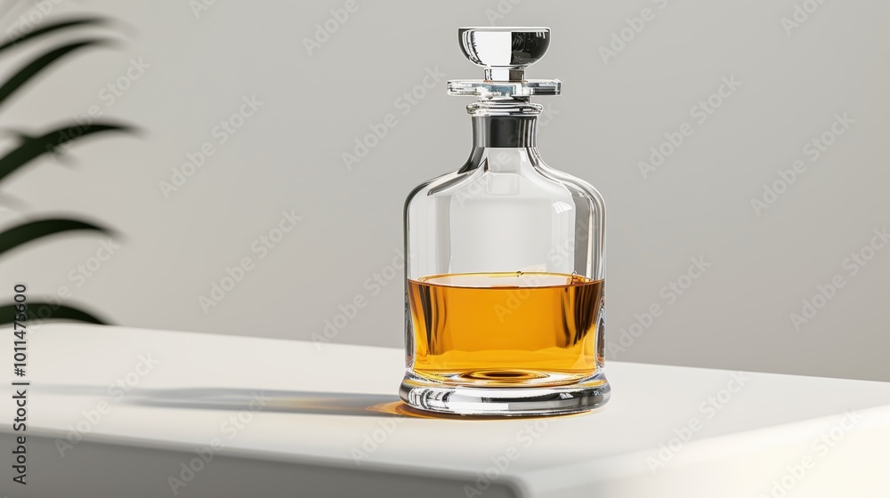 Crystal Decanter with Golden Liquid Tabletop Still Life Elegant Home Decor Crystal Decanter with Golden Liquid Tabletop Still Life Elegant Home Decor