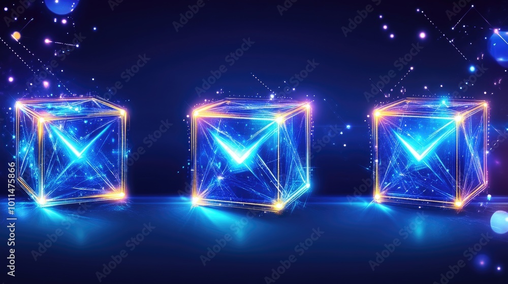 Futuristic email icons: glowing geometric cube designs with neon elements Futuristic email icons: glowing geometric cube designs with neon elements