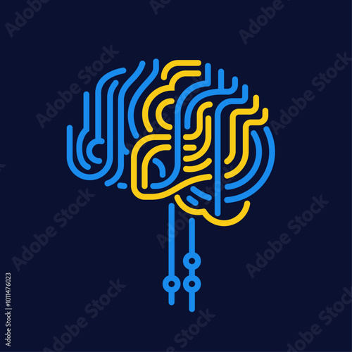 Brain as a wire chip, fingerprint. Mental health care. Medical vector illustration
