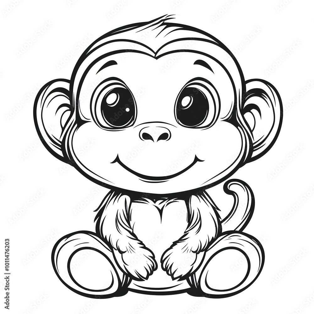 Obraz premium Children's coloring page featuring a cute monkey. Fun and playful design for kids to enjoy coloring and express their creativity.