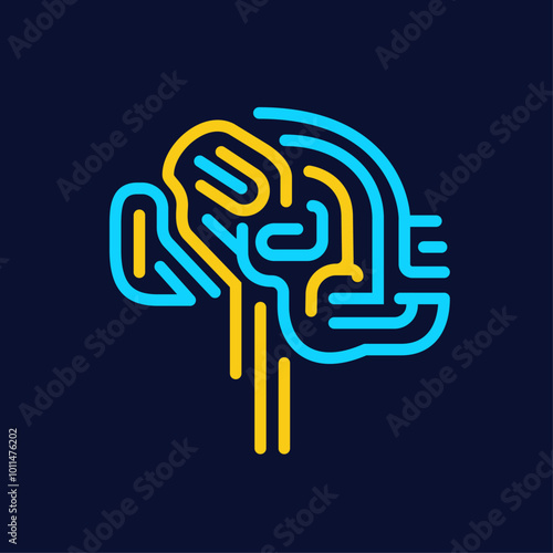 Brain as a wire chip, fingerprint logo. Mental health care. Medical vector illustration
